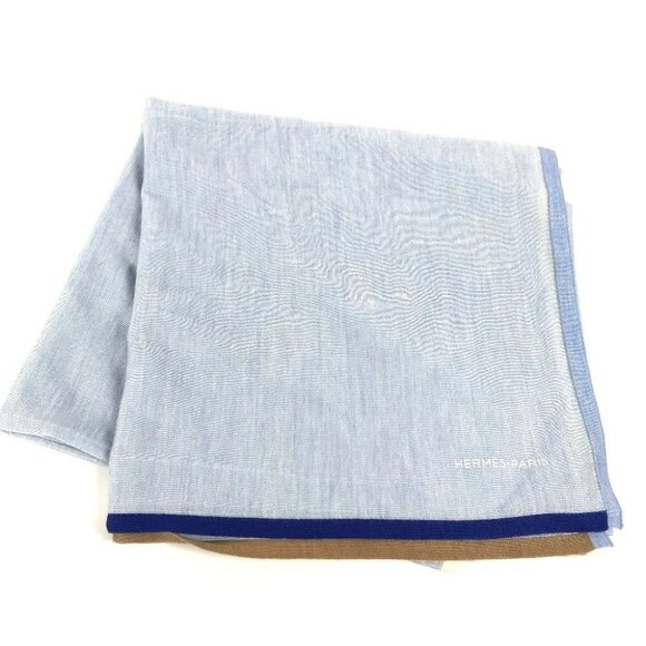 HERMES Epi Carre Geant 120 Large Shawl Stole/Shawl Scarf silk / Cashmere blue - Picture 1 of 15